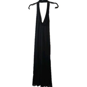 GUNNE‎ SAX Jessica McClintock Black Sparkle Halter Maxi Slit Dress Gown Size 7/8